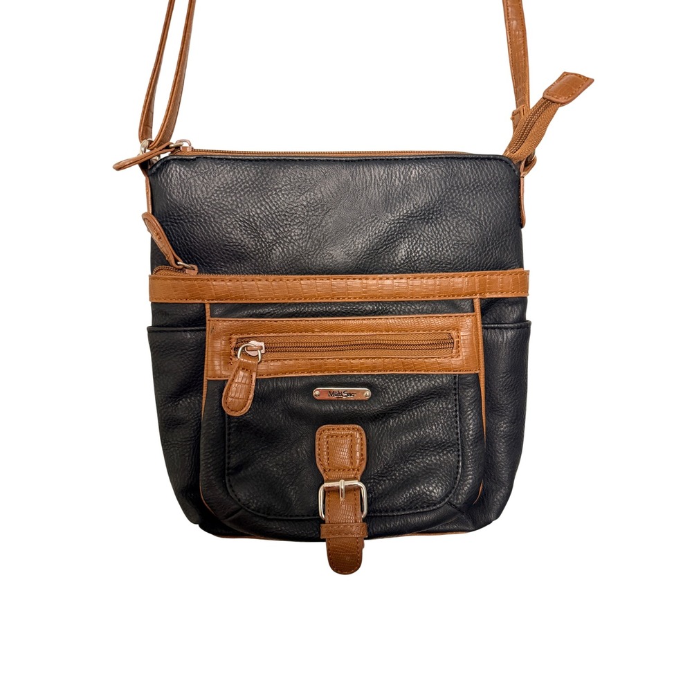 MultiSac Women Black Brown Leather Crossbody Bag Organizer Purse Travel Small